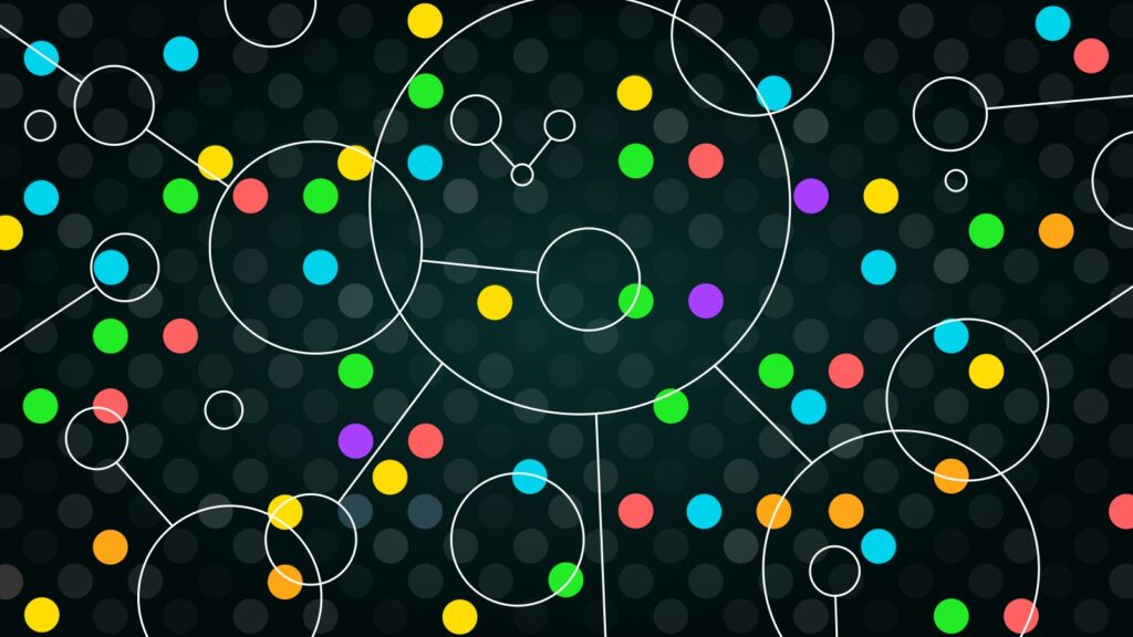 Colourful abstract data visualization with circles and dots.